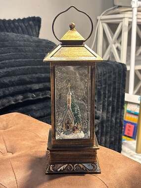 Raz Imports 11" Musical Water Lantern Snow Globe with Nativity Scene and Church